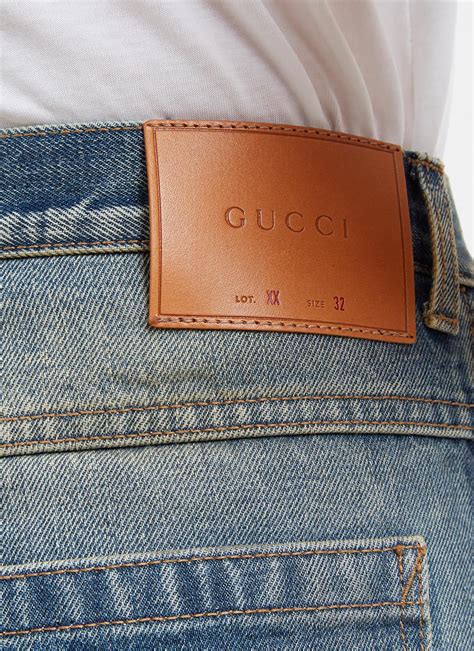 gucci blue and ivory denim|Gucci tapered jeans.